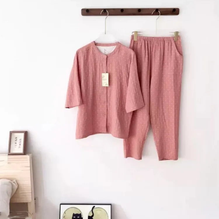 【布丁格】七分袖九分裤全棉家居服女款爆款双层棉纱睡衣2025新款