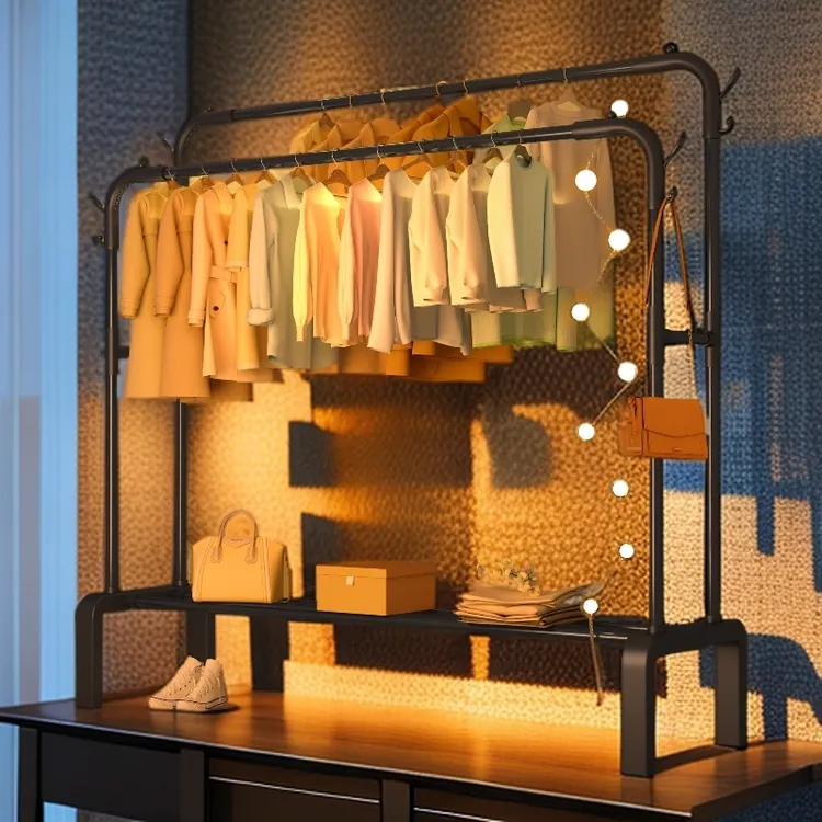 晾衣架落地家用简易挂衣架结实立式双杆晒衣架衣服架置物架出租房