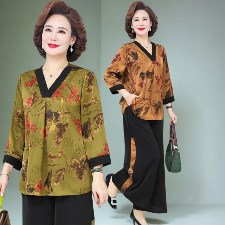 女式服装胖妈妈装短袖夏装斤两件套200女装中老年特体加肥加大码