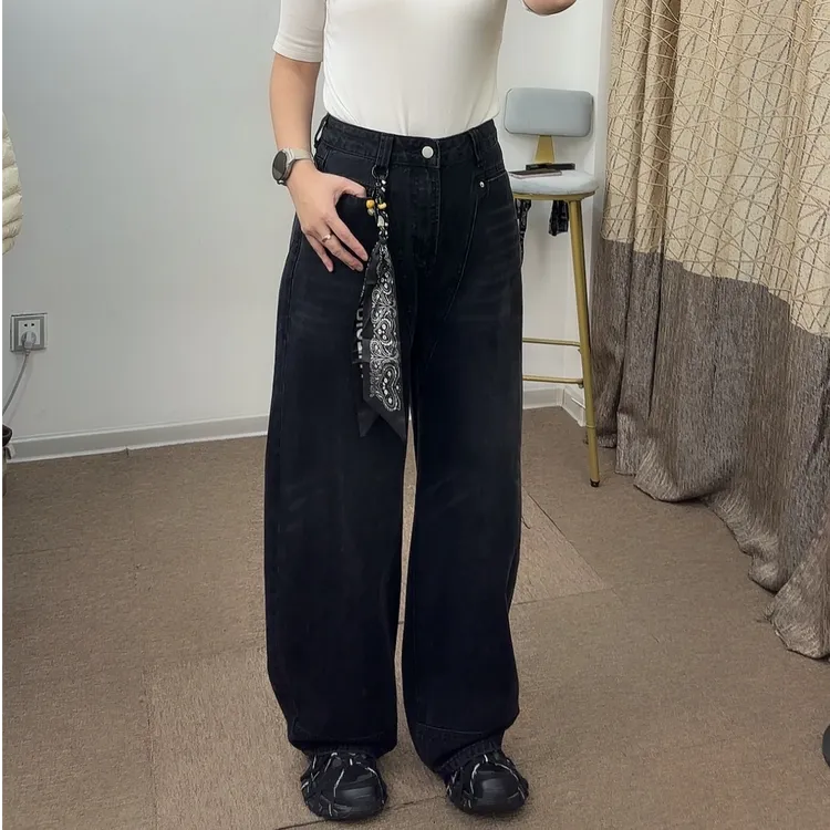【狗蛋妈】牛仔裤四季通用纯黑色弯刀裤简约高级无弹休闲长裤高腰