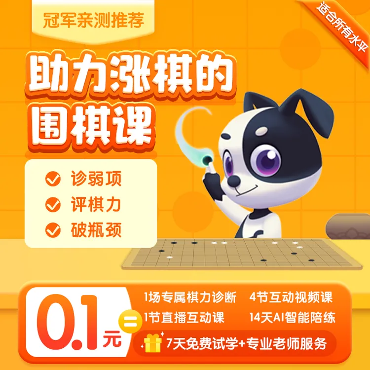 爱棋道围棋有基础棋力诊断课（1节直播+4节录播+14天对弈权限）