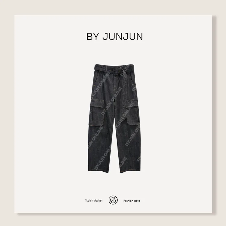 BYJUNJUN【富士山下】大口袋工装牛仔裤秋冬新款女装