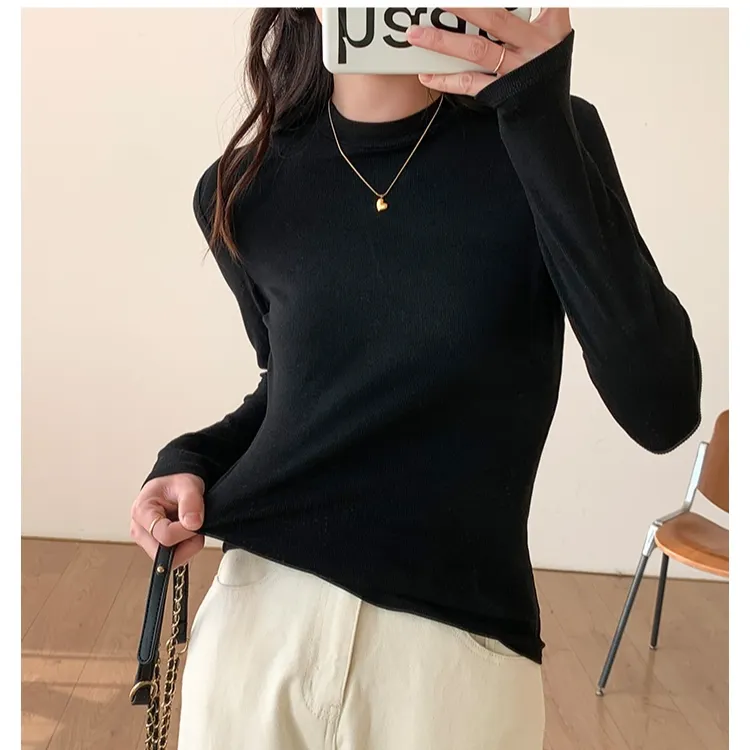新款秋冬季必备立领打底衫高级显瘦简约纯色又百搭透气舒适长袖
