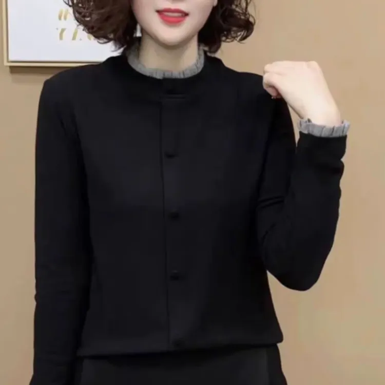 2025新款时尚洋气打底衫女士气质百搭设计感花苞领长袖上衣