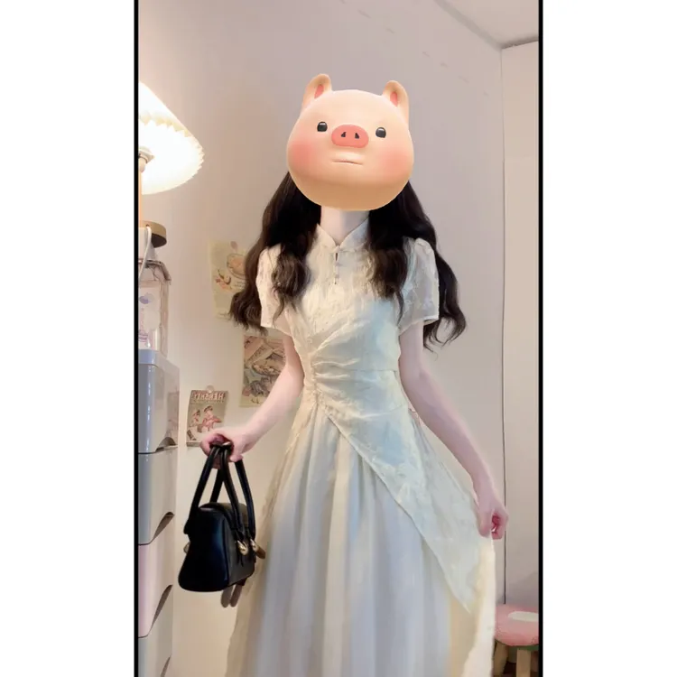 大码新中式国风改良旗袍裙夏季新款温柔高级感小众设计感气质长裙