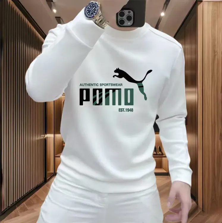 秋季新款时尚潮牌休闲男士百搭印花卫衣修身弹力圆领