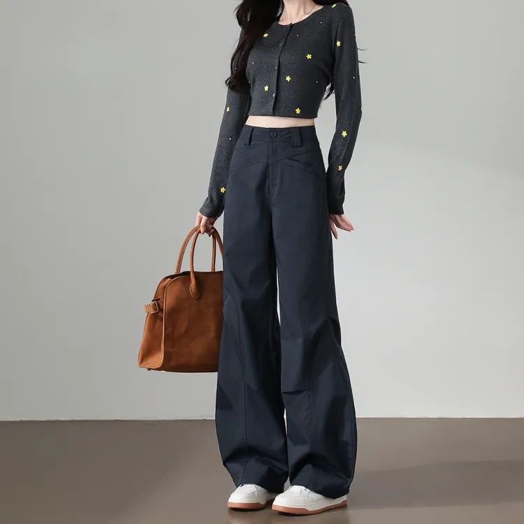 弯刀工装裤女2025春秋新款高腰宽松直筒百搭小个子休闲香蕉阔腿裤