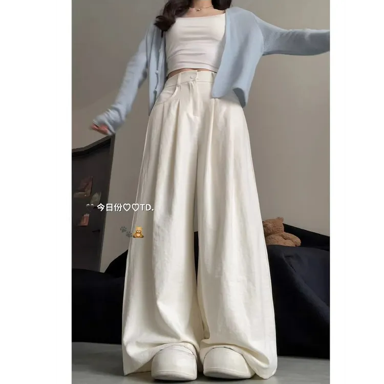 奶油西装阔腿裤女春夏新款垂感直筒宽松慵懒感西装裤子