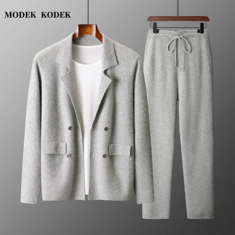MODEK KODEK秋冬新款男士保暖西服高级感潮牌针织休闲长裤两件套