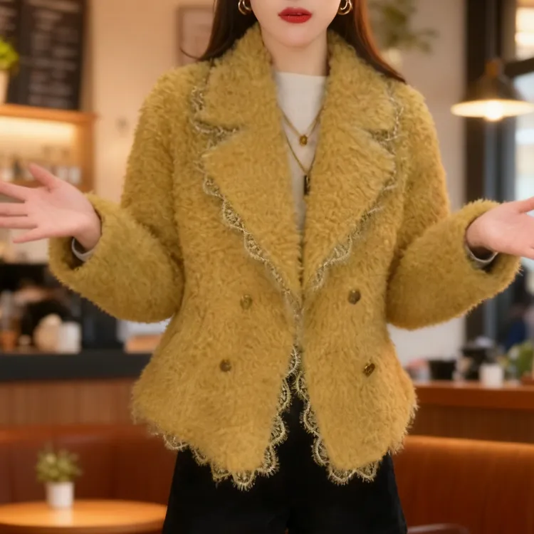 小香风2025轻奢百搭蕾丝边气质时尚加绒加厚优雅显瘦一体开衫外套
