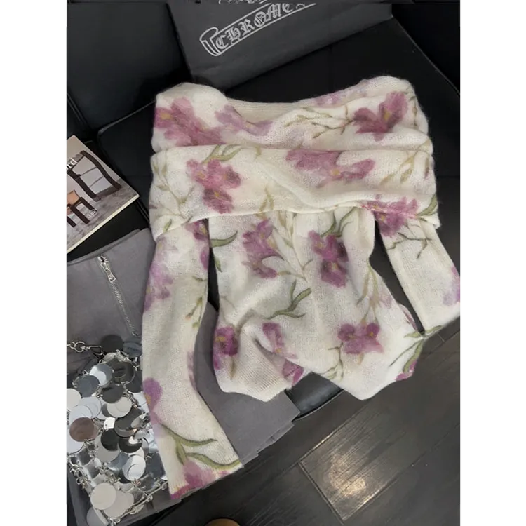 美貌色系！一字肩针织衫女装法式气质甜辣风秋季软糯露肩百搭上衣