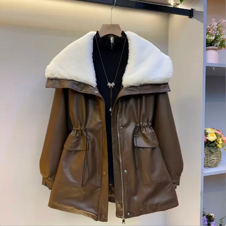 新款大码女装欧货大翻领收腰夹棉高级感外套（不含打底衫）