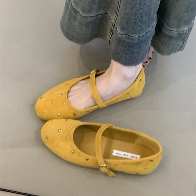 韩菲BLG-2098-2温柔仙女风玛丽珍鞋2025年法式绒面圆头一字晚晚鞋