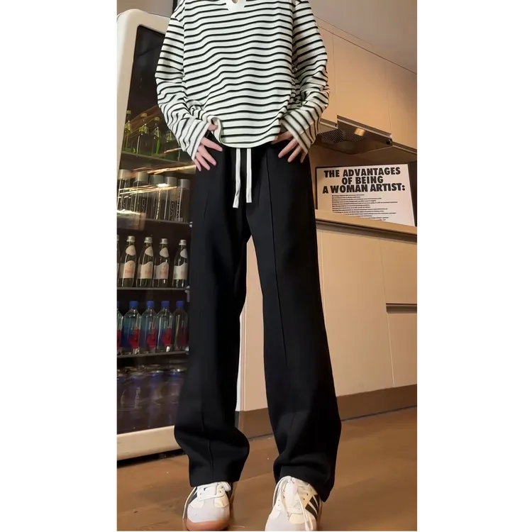 潮牌百搭运动卫裤男春季美式复古灰色阔腿裤子青少年垂感休闲裤潮