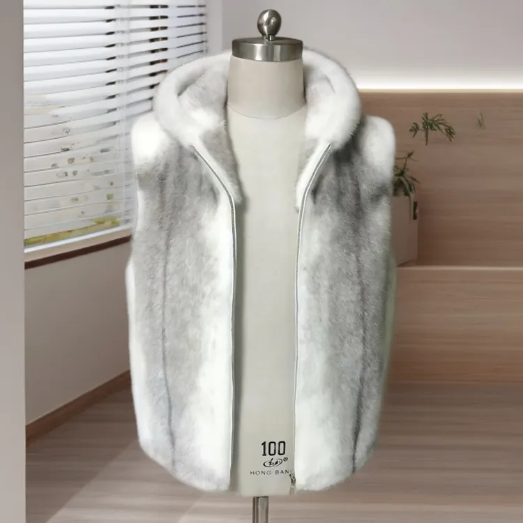 路约威格冬季男士马甲十字水貂毛连帽马夹坎肩环保貂皮帅气外套潮