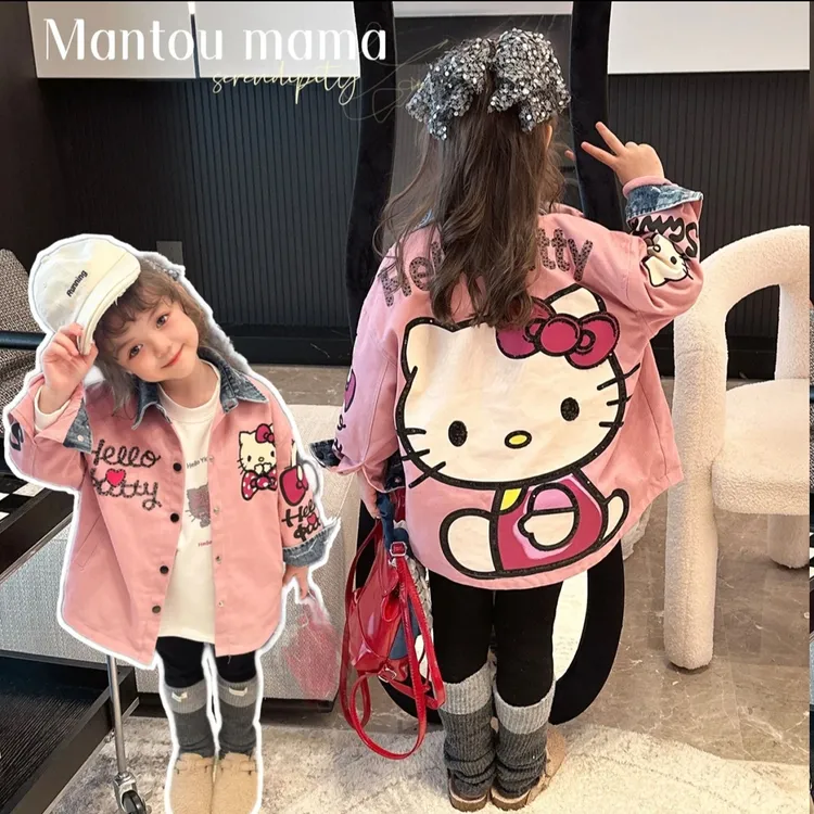 女童外套秋装2025新款洋气儿童卡通牛仔女孩春秋款夹克上衣