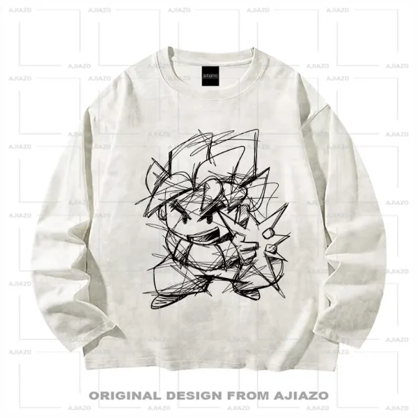 OFF M【潦草赛亚人】纯棉扎染长袖T恤 重磅男女同款休闲上衣