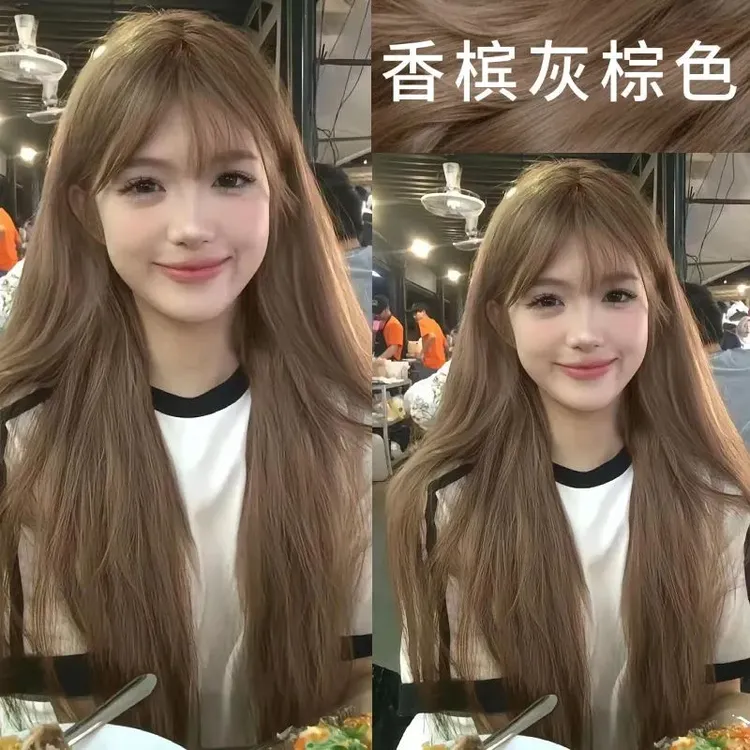 买1送1oksc新款香槟灰棕色染发膏亚麻棕在家染发剂植物纯显白顺滑