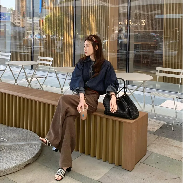 2025春秋新款时尚休闲风衬衫百搭简约T恤高腰显瘦直筒阔腿裤