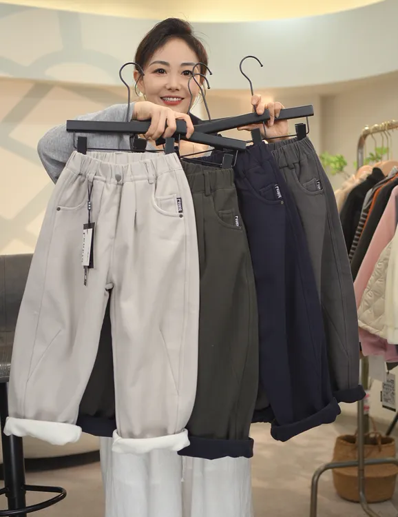 檬贝仔【一体绒棉布】25加绒秋冬棉布男女童宽松弯刀裤LenKid-2570