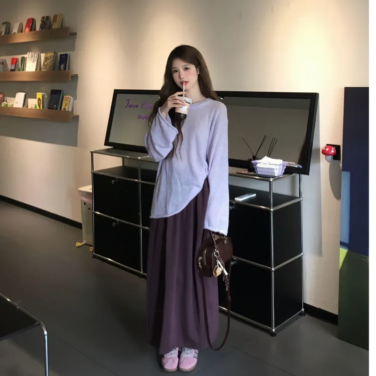 2025早秋新款时尚套装气质显瘦洋气休闲百搭长袖针织上衣半裙裙女