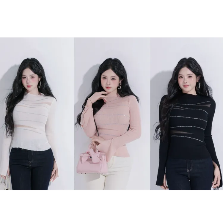 萌面侠【智秀弧度】羊毛混纺气质高弹保暖锁温打底毛织上衣6814M