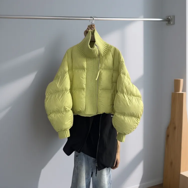 针织立领设计感高端羽绒服女2025冬季时尚保暖白鸭绒面包服外套