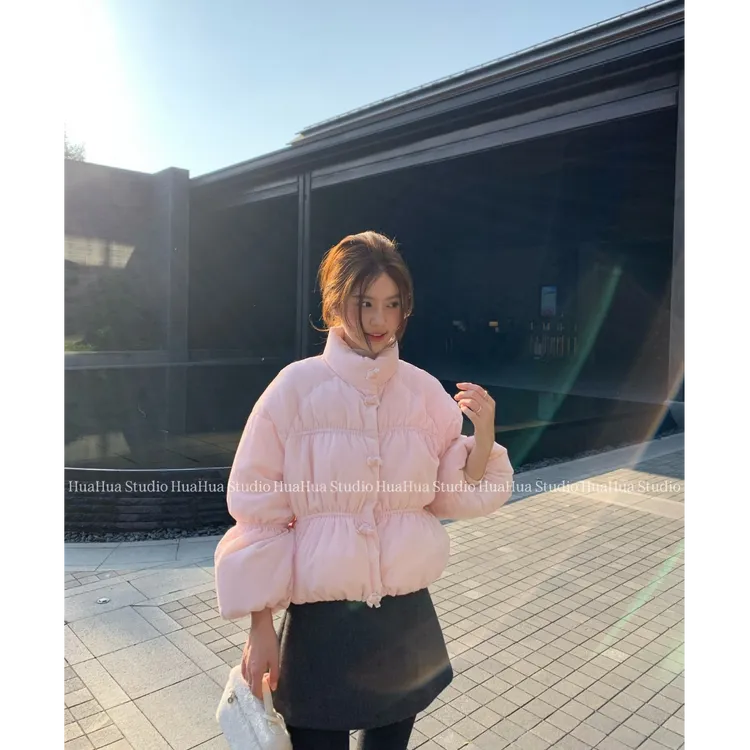 【花花】柔雾粉黛~丝绒缎面短款时尚小众宽松收腰90白鸭绒羽绒外套