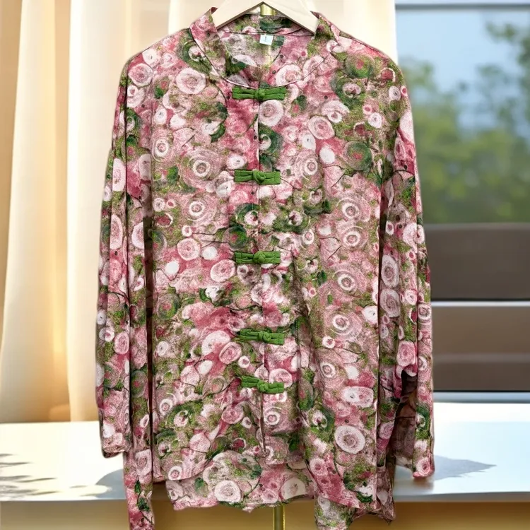 509新中式唐装外套盘扣复古印花上衣