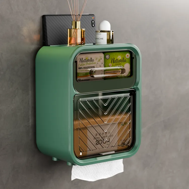 纸巾盒厕所卫生间多功能壁挂式防水打孔卫生纸纸盒创意卷纸置物架