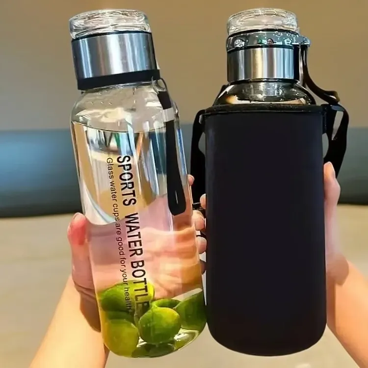 【送杯套】大容量吨吨杯便携隔热茶水分离玻璃水杯带提绳