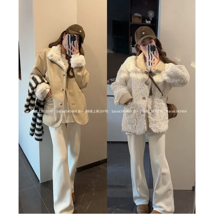 【正版现货】新款两面穿毛毛外套女加厚保暖皮毛一体保暖气质时尚