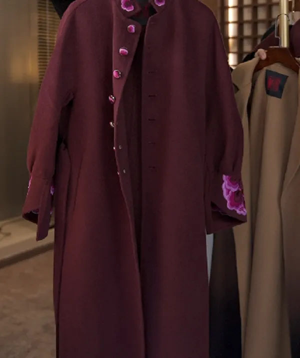 【PUHUA-朴婳】秋冬毛呢外套酒红色中式时尚羊毛大衣076