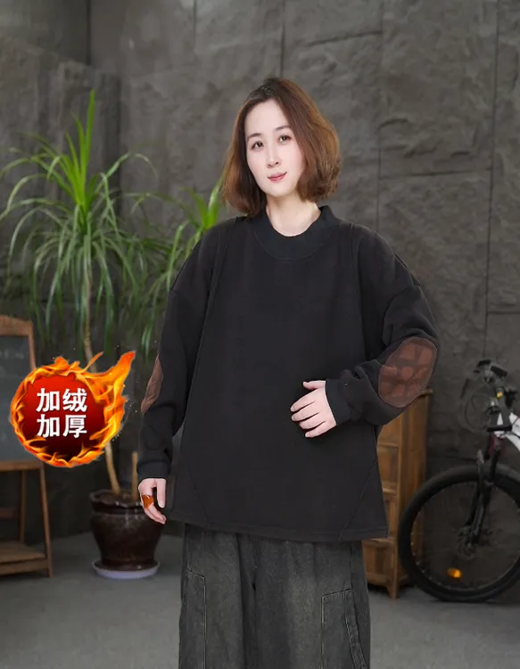 【加绒圆领卫衣】qq百搭女装套头卫衣宽松大码打底上衣