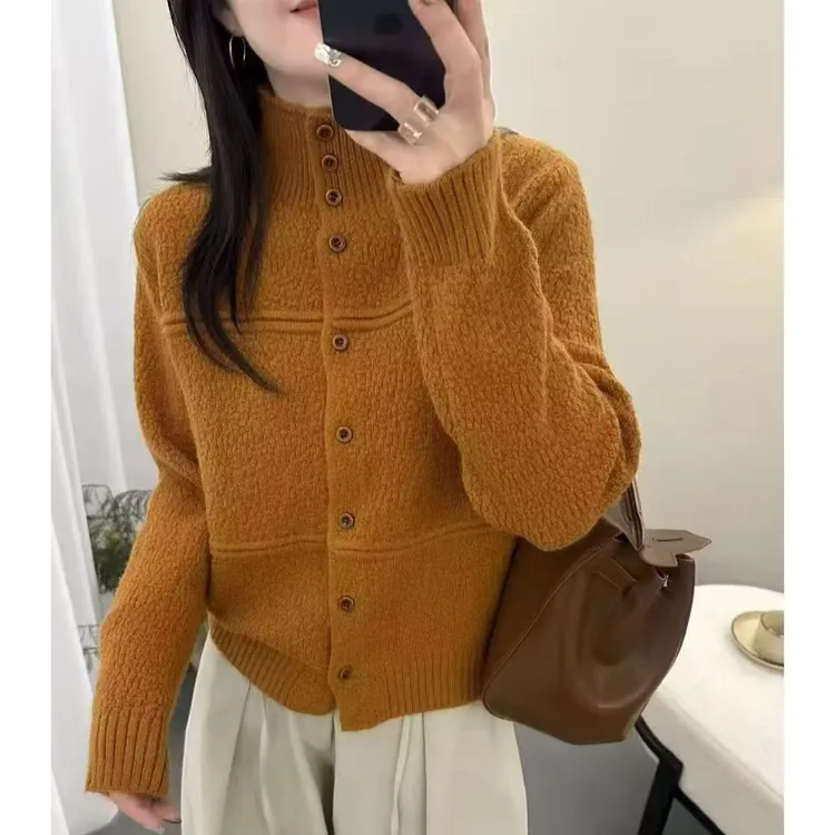 3442秋冬设计感立领宽松显瘦气质显白软糯质感针织毛衣套头