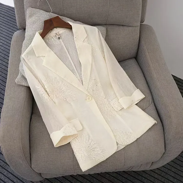 桑蚕丝+云锦丝夏季新款牡丹气质西装外套新款上衣
