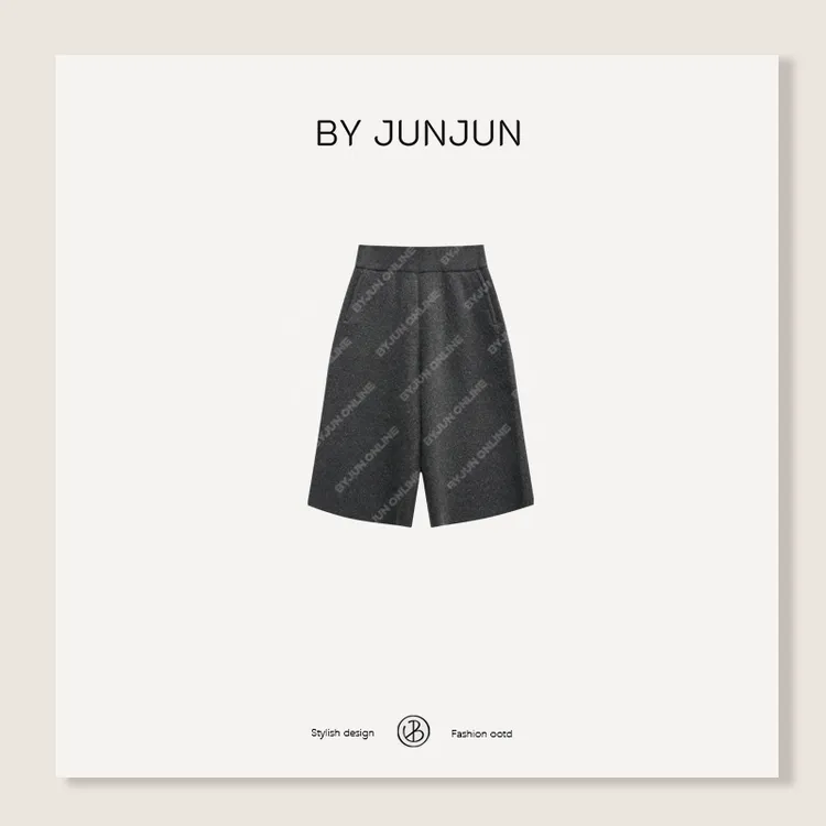 ByJunjun高级女装定制欧美风极简松紧腰羊毛七分裤