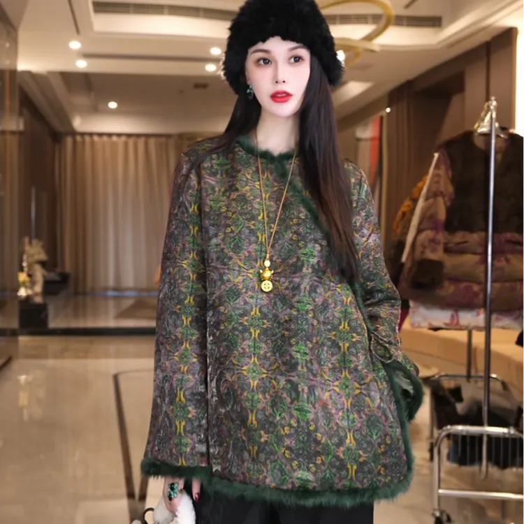 飞儿【异花丛群】2025早秋新款水貂毛拼接衬衫上衣