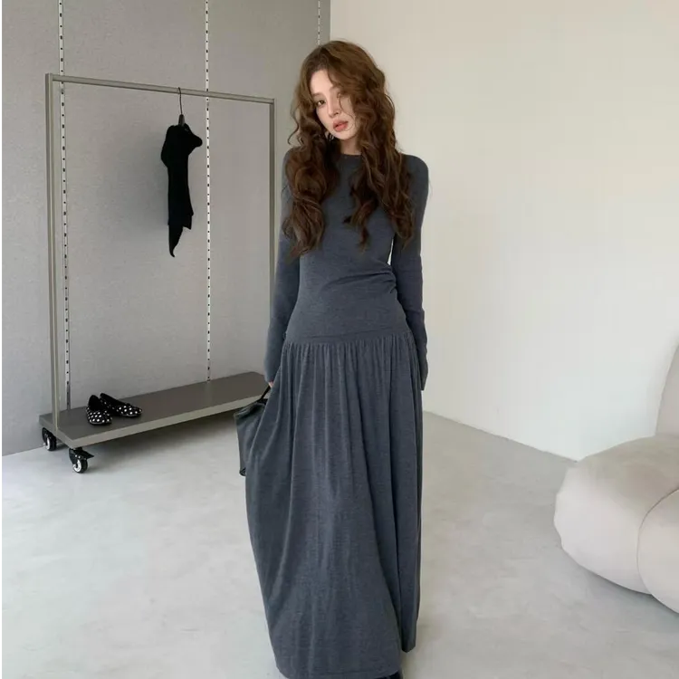 韩版休闲套装裙女秋季2025新款显瘦灰色长袖上衣高腰半身裙两件套