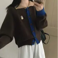 K2159 拼接榛巧 撞色层次感刺绣针织开衫女