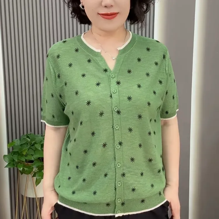 2025夏季新款高档时尚短袖印花针织衫休闲百搭女士夏季新款套装