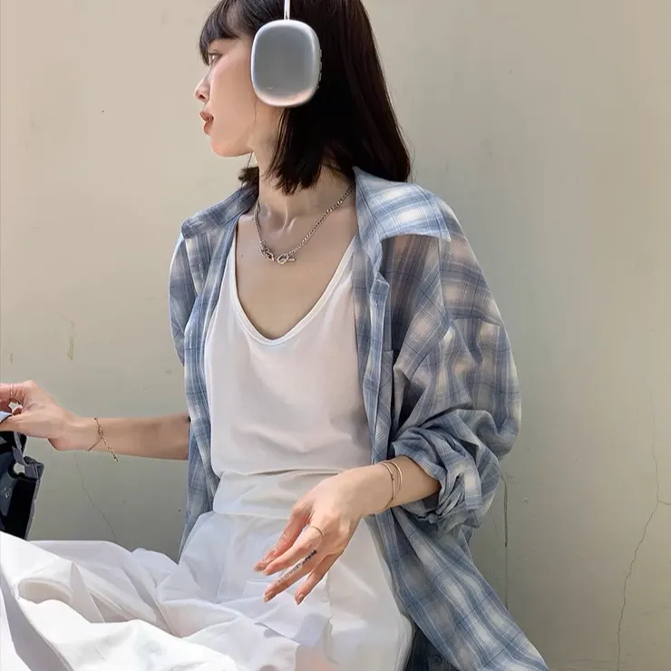 气质格子衬衫女春夏新品韩版休闲简约长袖外搭通勤小衫女款