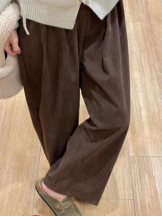 慵懒松弛感裤子女咖色2025新款宽松阔腿裤大码胖mm遮胯显瘦奶奶裤