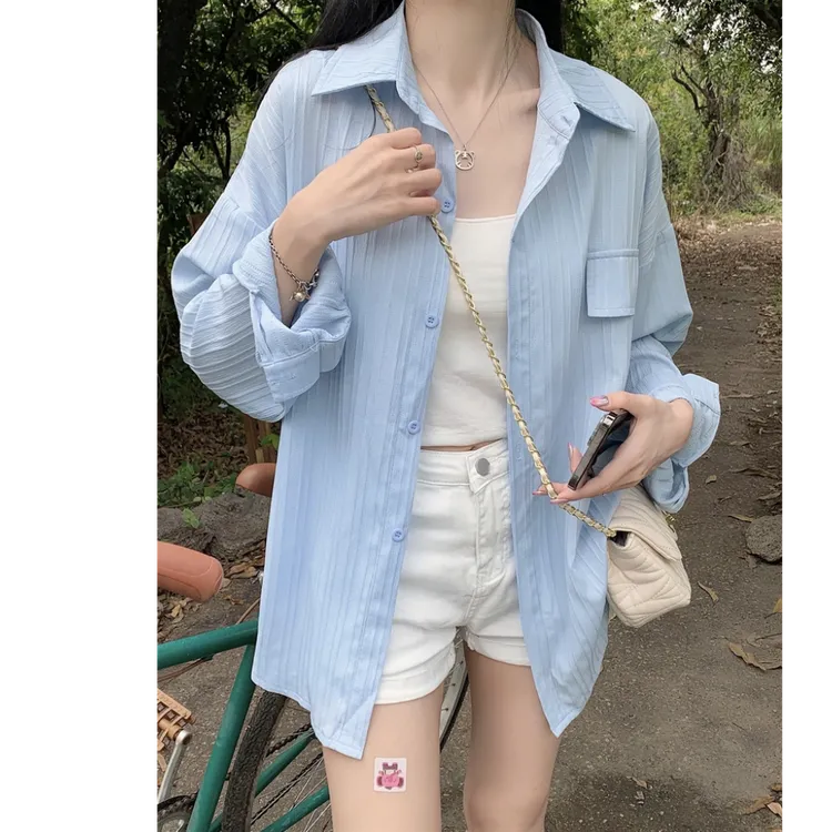 大码春夏小众别致外套小衫衬衣设计感通勤长袖防晒衫开衫7307