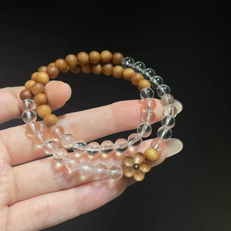 天然白水晶正宗老山檀 小众精致双圈手串