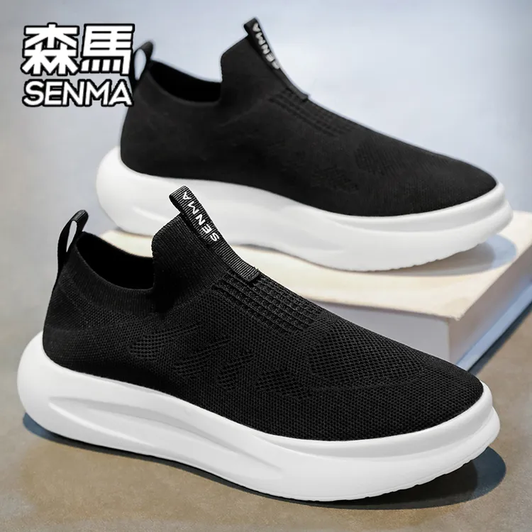 SENMA/森马男鞋夏季透气网面飞织运动鞋男士黑色薄款袜子休闲鞋