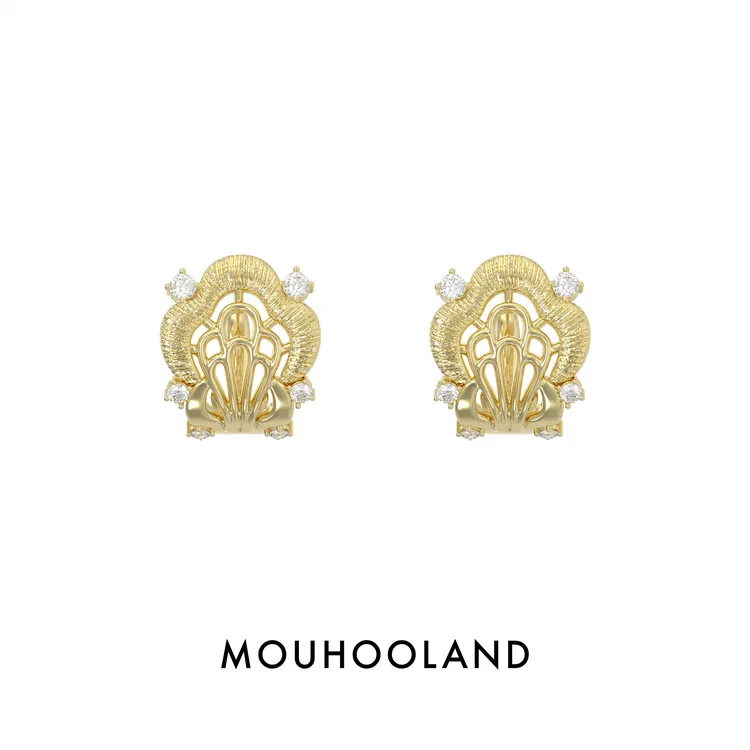 Mouhooland/暮后之地 925银耳饰 蕾丝镂空耳环耳夹拉丝免打孔耳钉