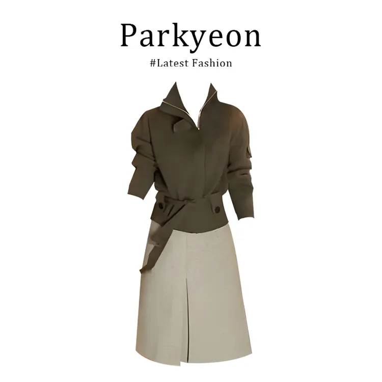 INS CEC秋冬款高级感软糯针织衫毛衣外套上衣高腰A字半身裙套装