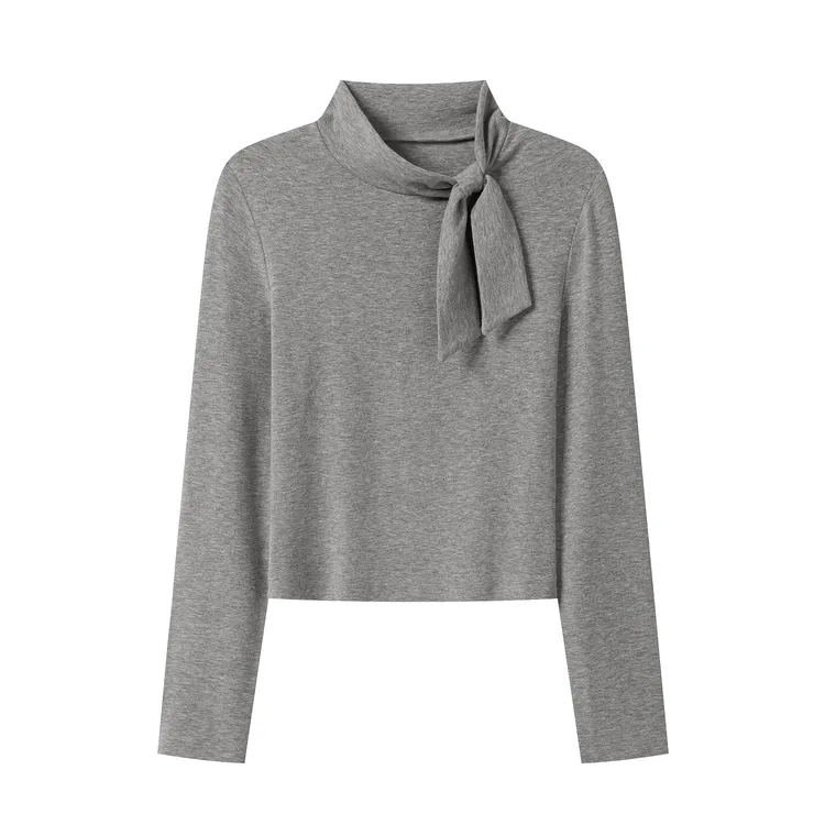 羊城故事-韩系灰色t恤女2025秋季新款修身显瘦长袖上衣Y51054299