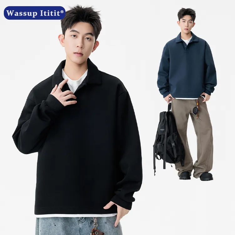 WASSUP ITITIT秋季新款翻领纯色套头卫衣男简约舒适宽松百搭长袖